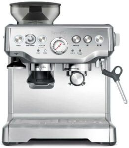 Silver colored coffee machine by breville.