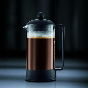 The Bodum Brazil French Coffee Press in black with glass jug filled with black coffee