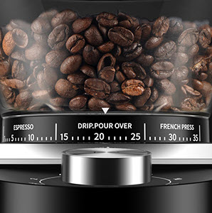 close up of the shardor coffee grinder grind size control knob
