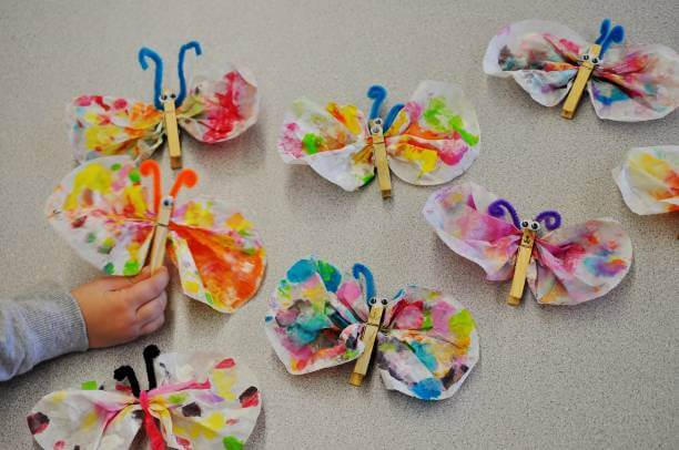 Colorful Coffee Filter Craft Butterflies