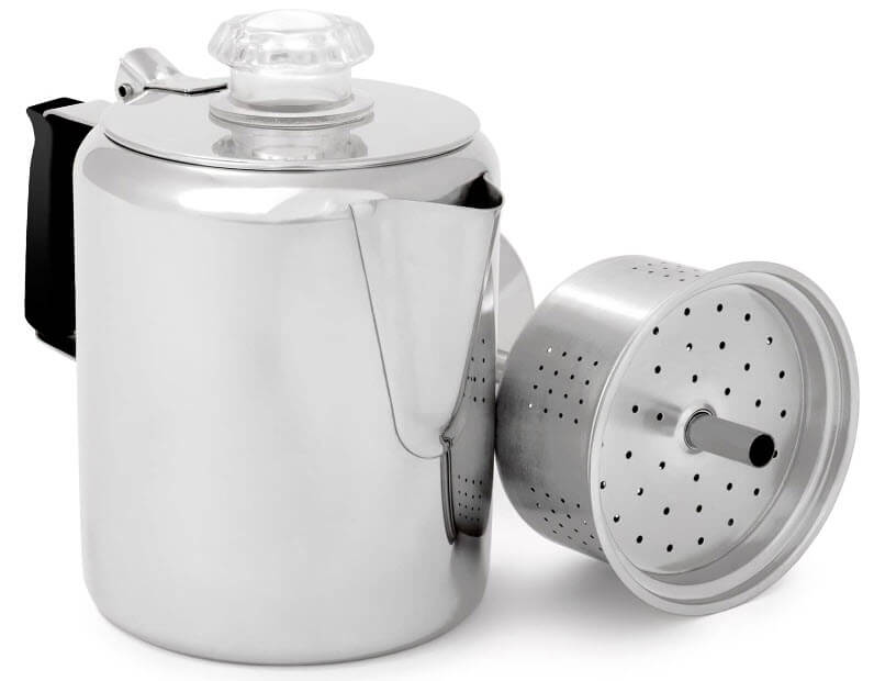 Coffee Camping stainless tee; kettle pot with black handle