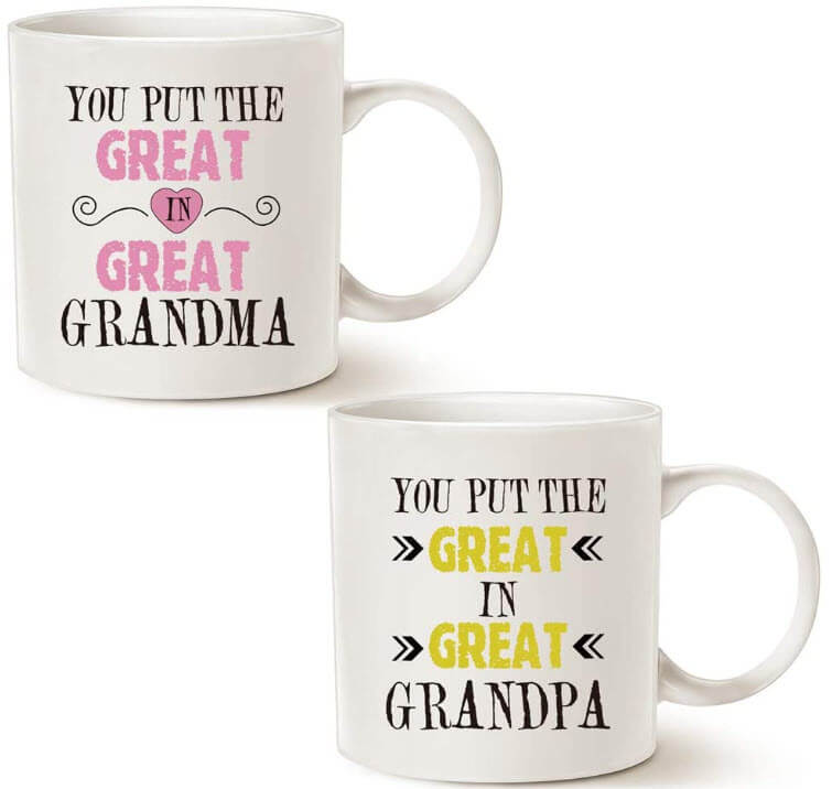 MAUAG Grandparent Coffee Mug Christmas Gifts, You Put the Great in Great Grandma/Grandpa Best Birthday Presents for Grandparent Grandma Grandpa Cup White