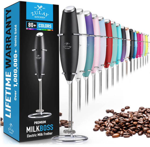 Zulay Original Milk Frother Handheld Foam Maker for Lattes - Whisk Drink Mixer for Coffee, Mini Foamer for Cappuccino, Frappe, Matcha, Hot Chocolate 80+ colors