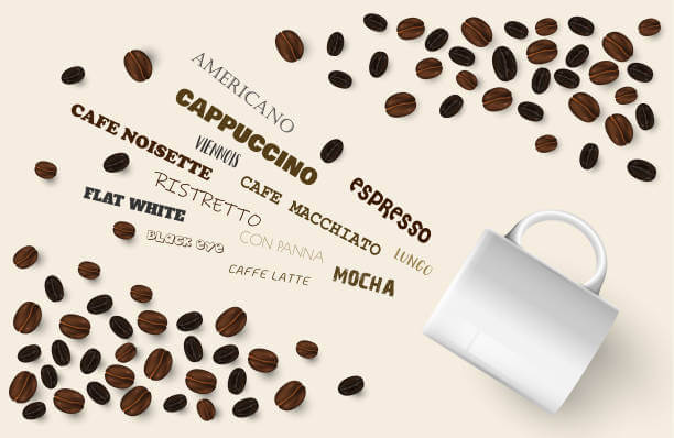 Vector background with coffee beans. 3d illustration.