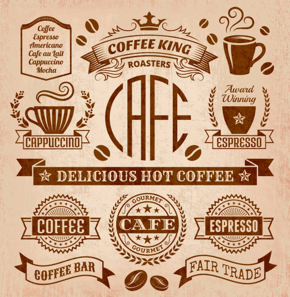 Coffee and Cafe Grunge Icons Collection
