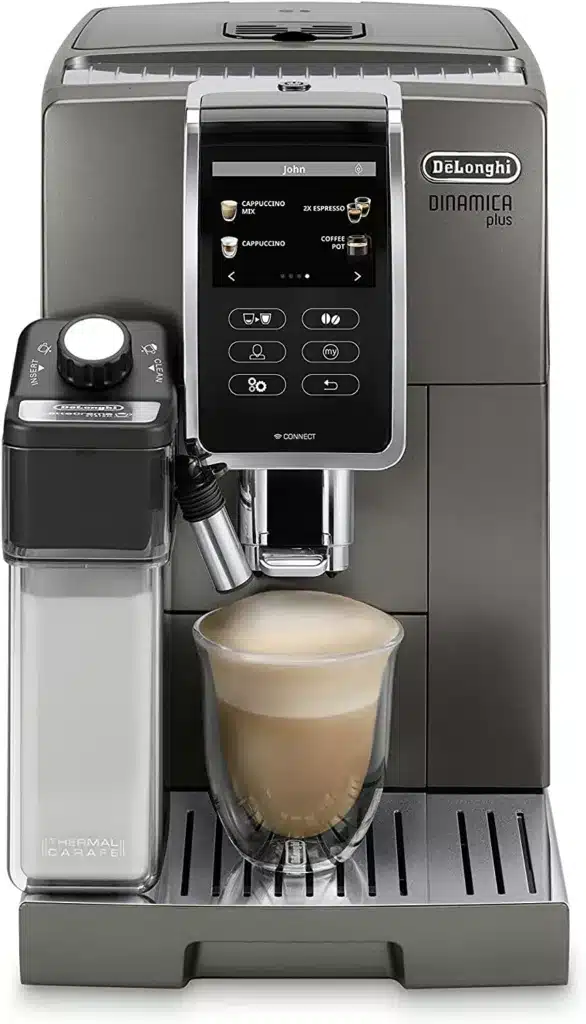 De'Longhi ECAM37095TI Dinamica Plus with LatteCrema System, Fully Automatic Coffee Machine, Colored Touch Display,Titanium