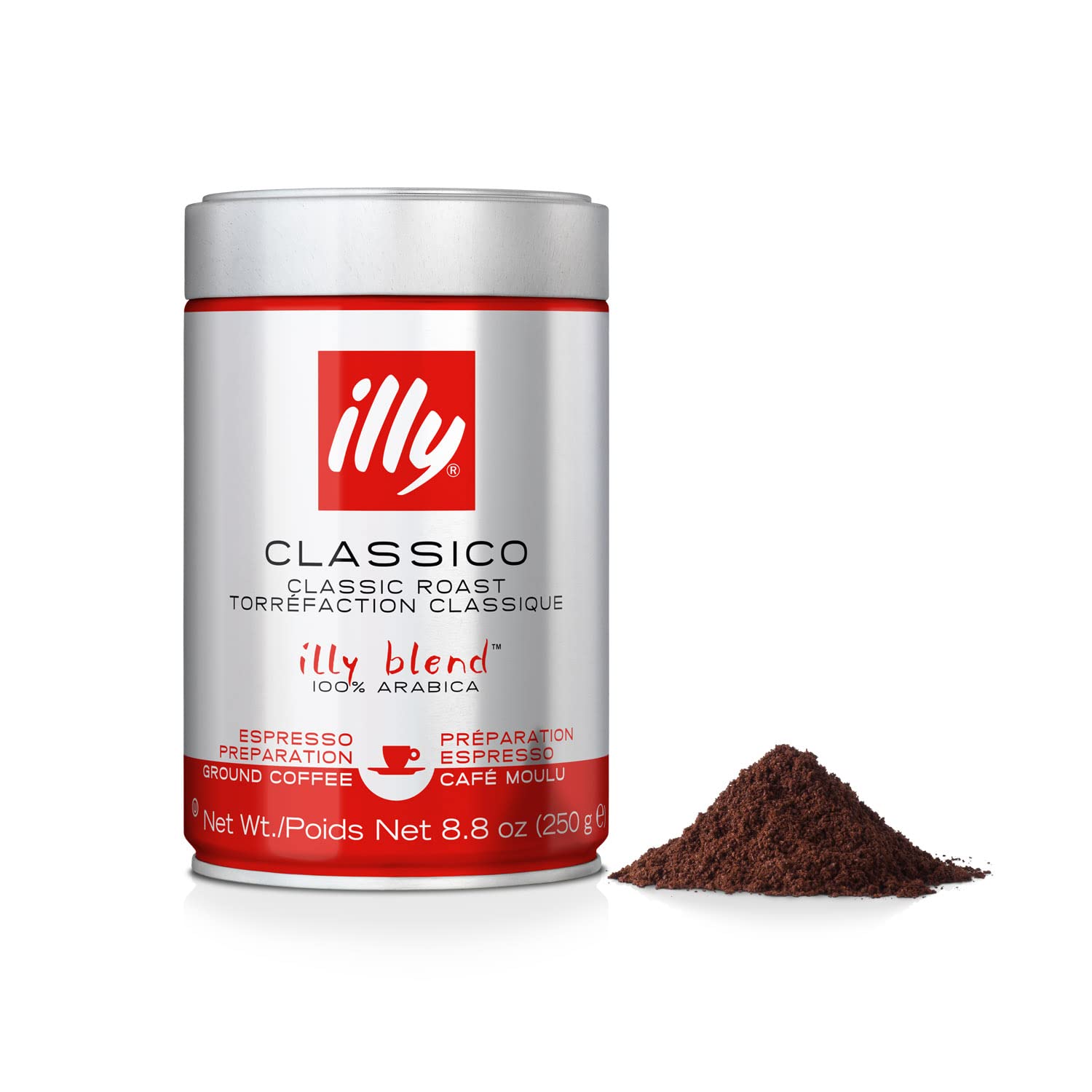 Illy Classico Espresso Ground Coffee, Medium Roast, Classic Roast with Notes of Chocolate & Caramel, 100% Arabica Coffee, All-Natural, No Preservatives,...