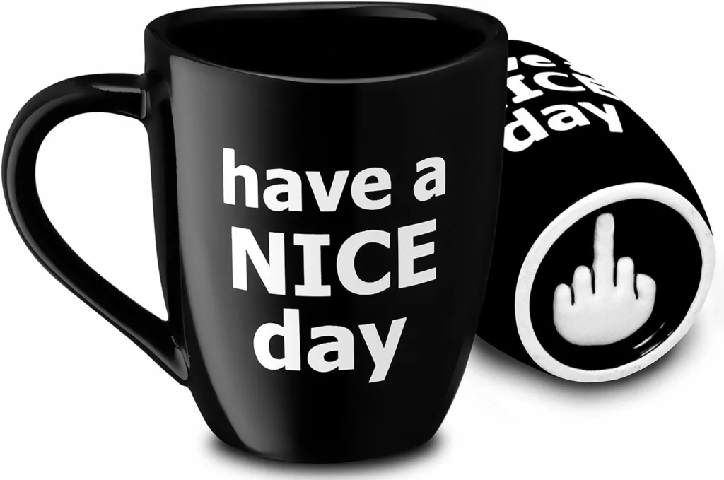 Have a Nice Day Funny Coffee Mug, Funny Gifts for Women and Men with Middle Finger on the Bottom